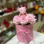 Ayıcıklı pembe gül kutusu
